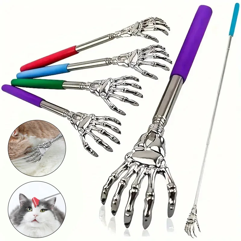 200pcs Bear Claw Type Stainless Steel Back Scratcher With Cushion Stretch Grip Handle Extending Extendable Pet Cat Dog Cleaning