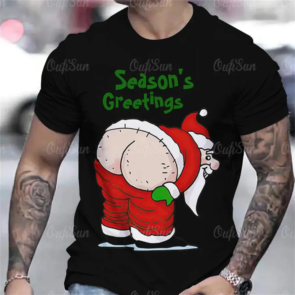 

Футболка мужская с забавным 3D принтом Санта-Клауса, повседневный топ свободного покроя, модная рубашка в стиле оверсайз, мужская одежда с коротким рукавом, лето