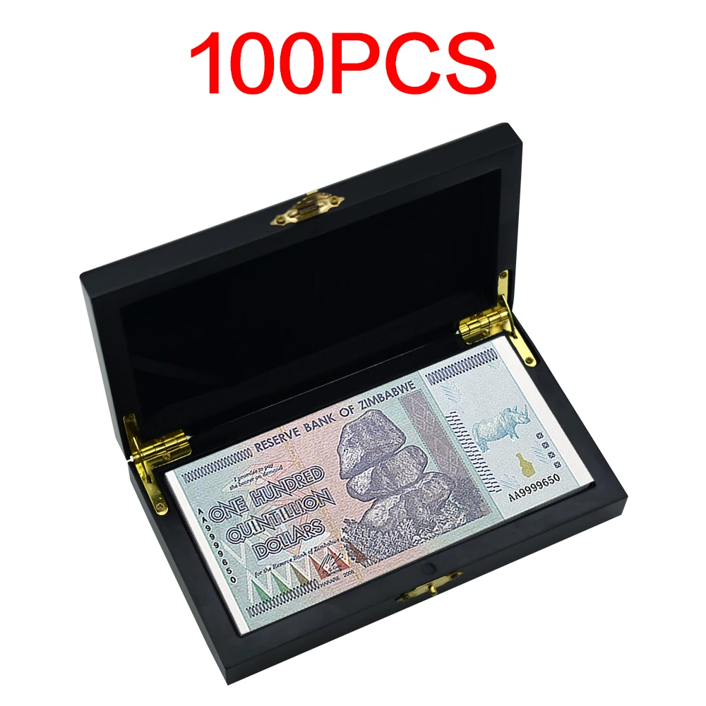 

100pcs/box Zimbabwe Banknote One Hundred Quintillion Dollars Serial Banknotes with Ultraviolet Lamp Effect