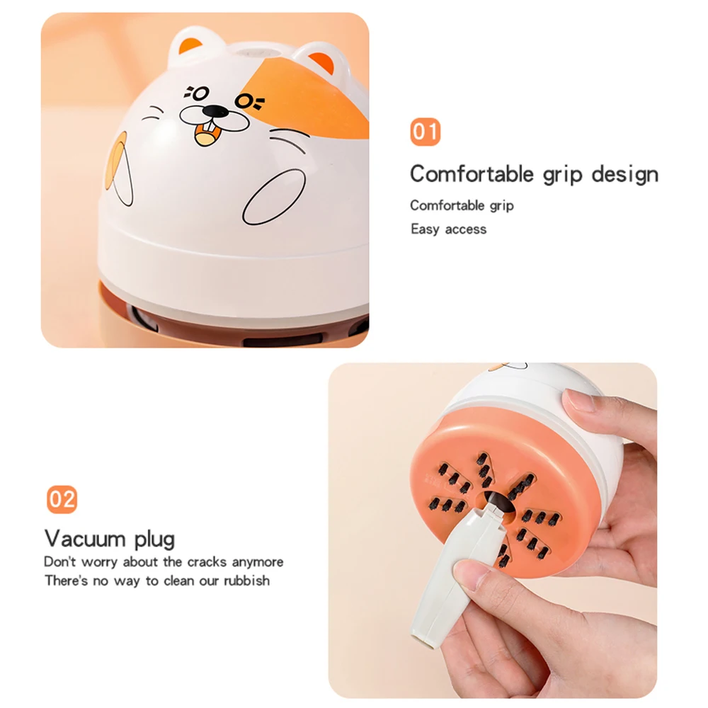 Desktop Vacuum Cleaner Cute Portable Table Dust Sweeper Cartoon Vacuum Battery Operated for Cleaning Dust Crumbs Hairs Scraps