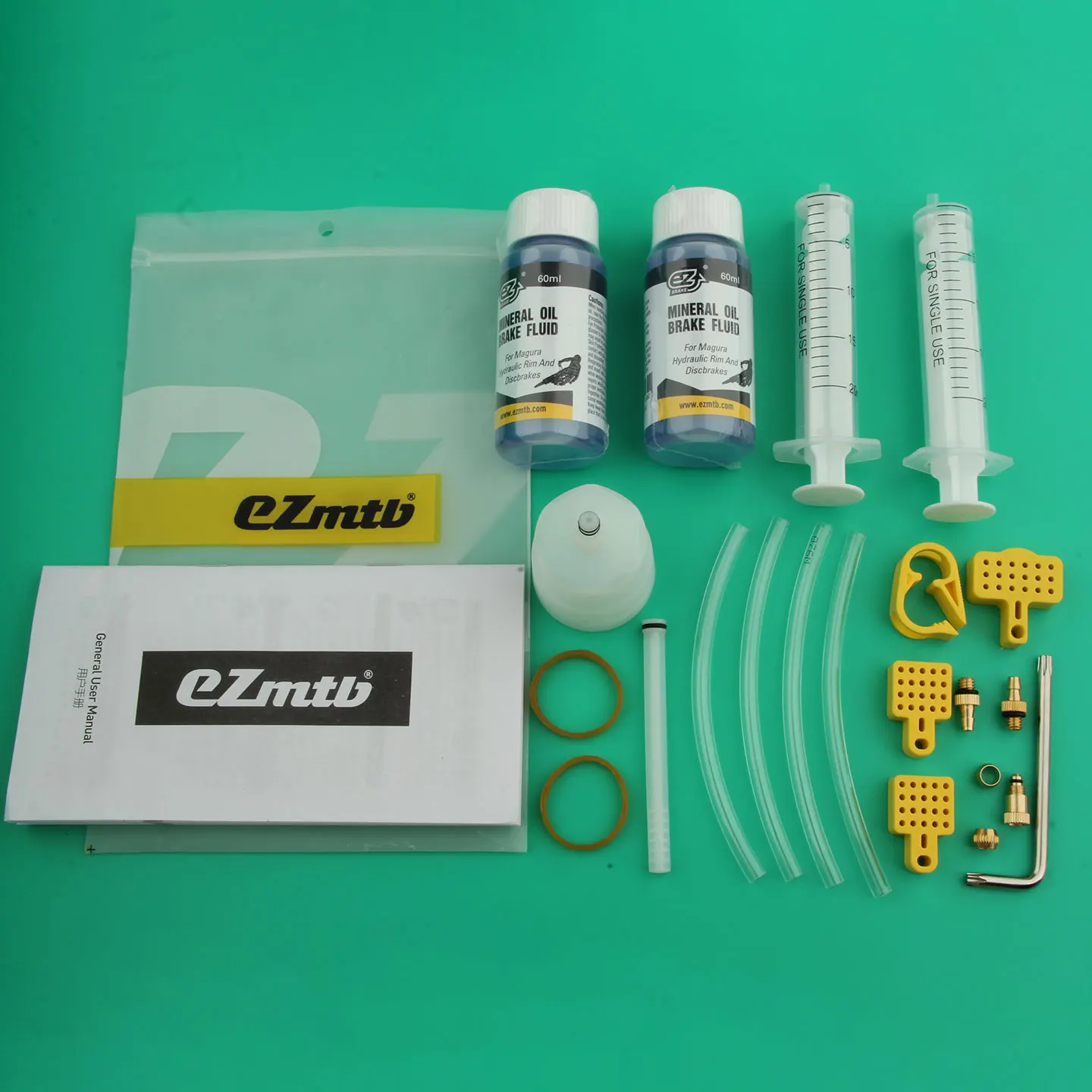 Ezmtb 디스크 브레이크 오일 교환 및 블리딩 도구 120ml 미네랄 오일 액세서리 세트 산악 로드 자전거 유압 브레이크 금속 어댑터