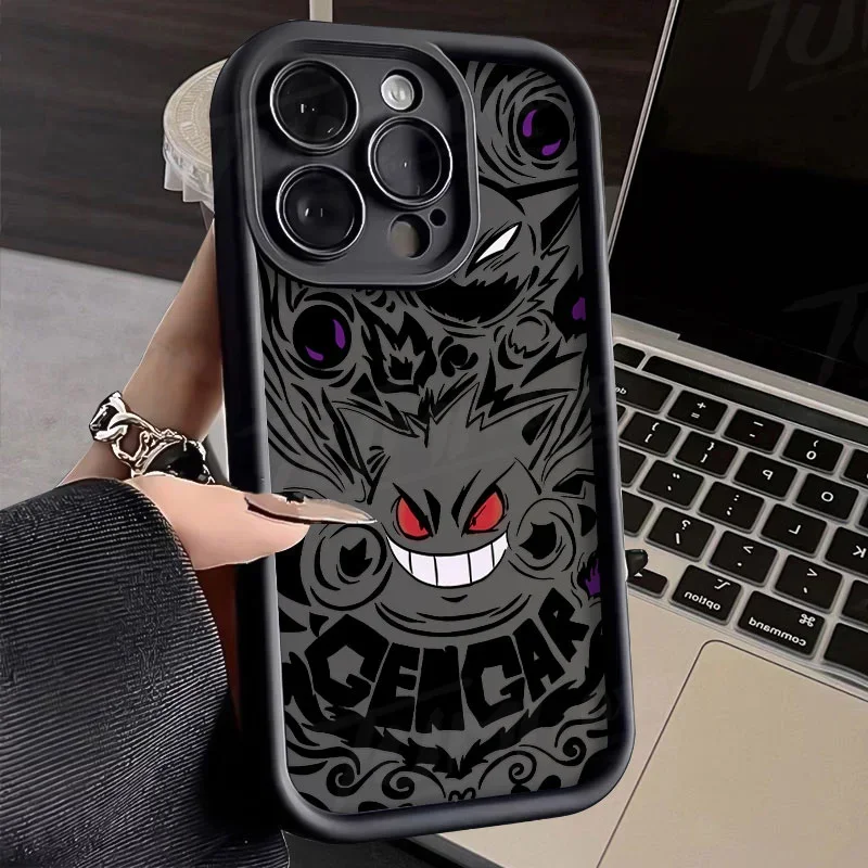 Luxury Pokemon Gengar Phone Case For iPhone 15 14 13 12 11 Pro X XS XR Max 7 8 Plus SE 2020 Soft Liquid Silicone Back Cover