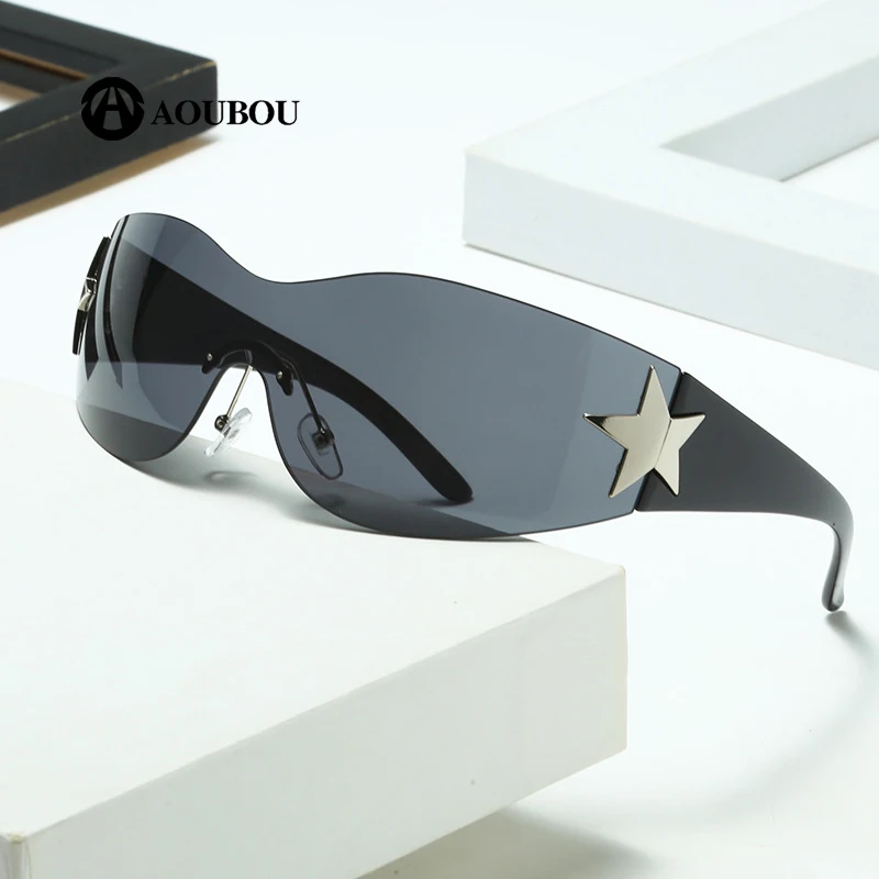 

Frameless Pentagram One-Piece Lens Europe And America Pilot Y2K Millennium Hottie Sunshade Sunglasses For Women