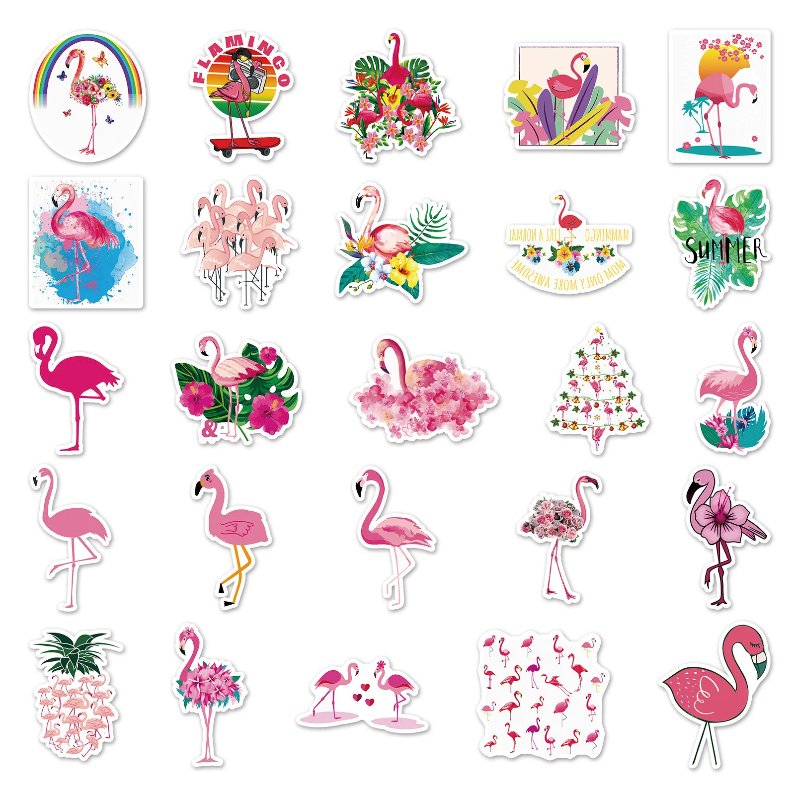 50Pcs/Pack INS Novelty Cartoon Cute Kawaii Flamingo Sticker PVC