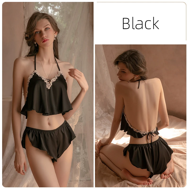 Summer Women Sleep Tops Shorts Two Piece Set Sexy Satin Lingerie