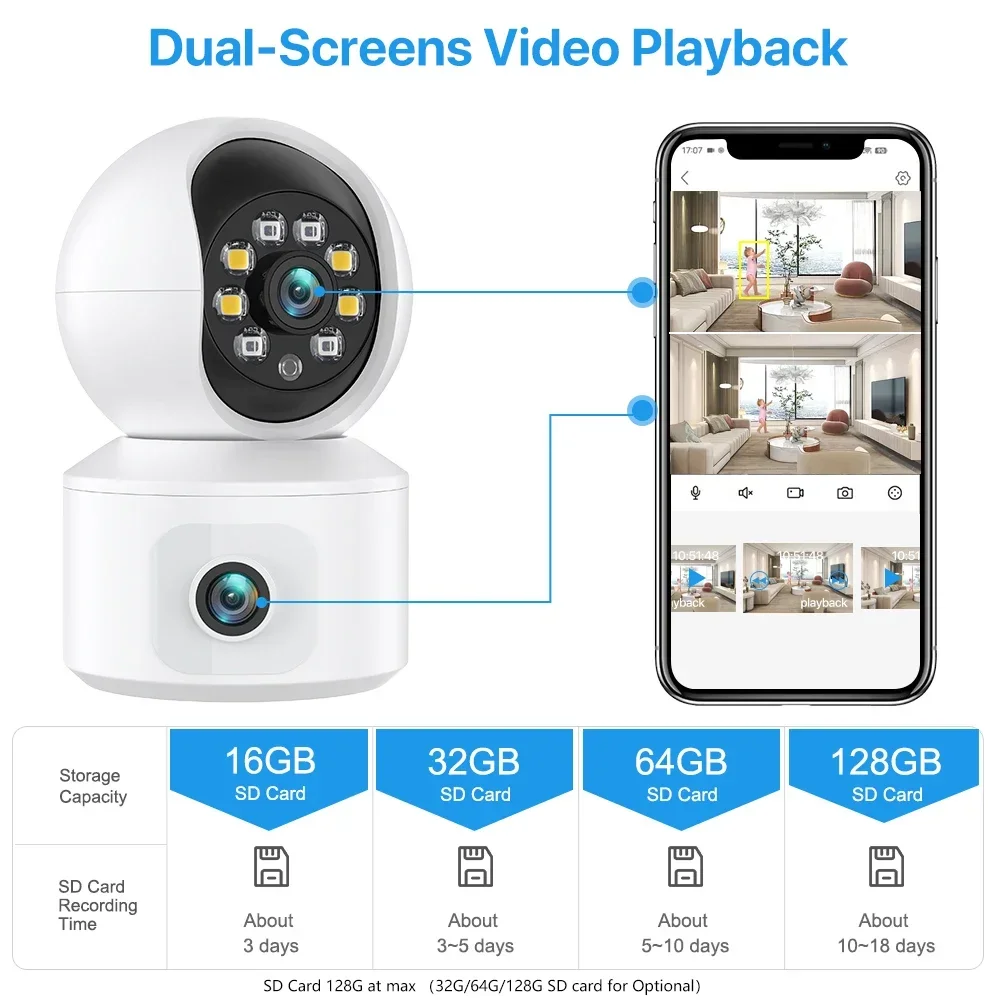 Security Camera Wireless Baby Monitor Video Baby Monitor 4MP WiFi IP Camera 4G Dual Lens Dual Screen Baby Monitor Home Security Camera PTZ Auto Tracking CCTV Video Surveillance Yoosee