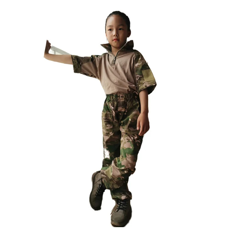 Summer Children Frog Clothes Cs Training Tactical Combat Camouflage Shirt Pants Hat Kids Outdoors Camping Hiking Hunting Sets