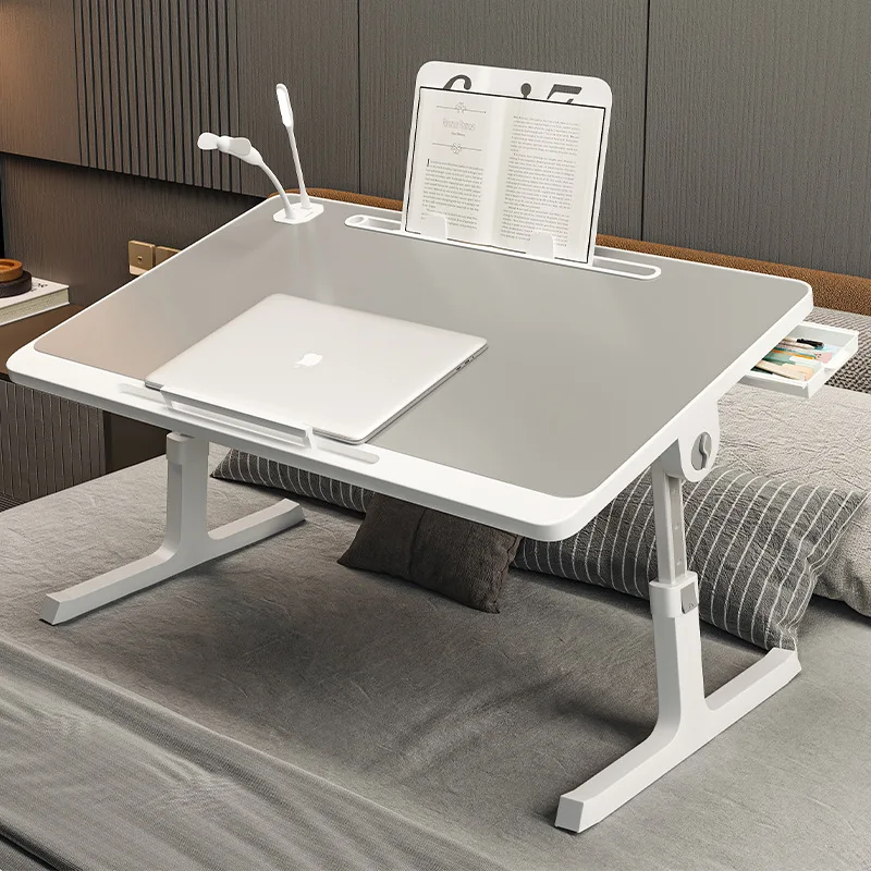 Bed Desk for Laptop, Adjustabl Foldable Bed Table, Laptop Lap Desk with Movable Stoppers and Drawer for Bed Couch Floor Writing