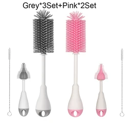 360 Degree Rotation Silicone Cleaning Brush Set for Baby Bottles and Pacifiers (Grey3Pink2)