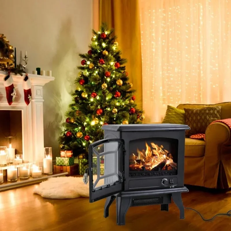 FDW Electric Fireplace Heater 20" Freestanding Fireplace Stove Portable Space Heater with Thermostat Realistic Log Flame Effect 6