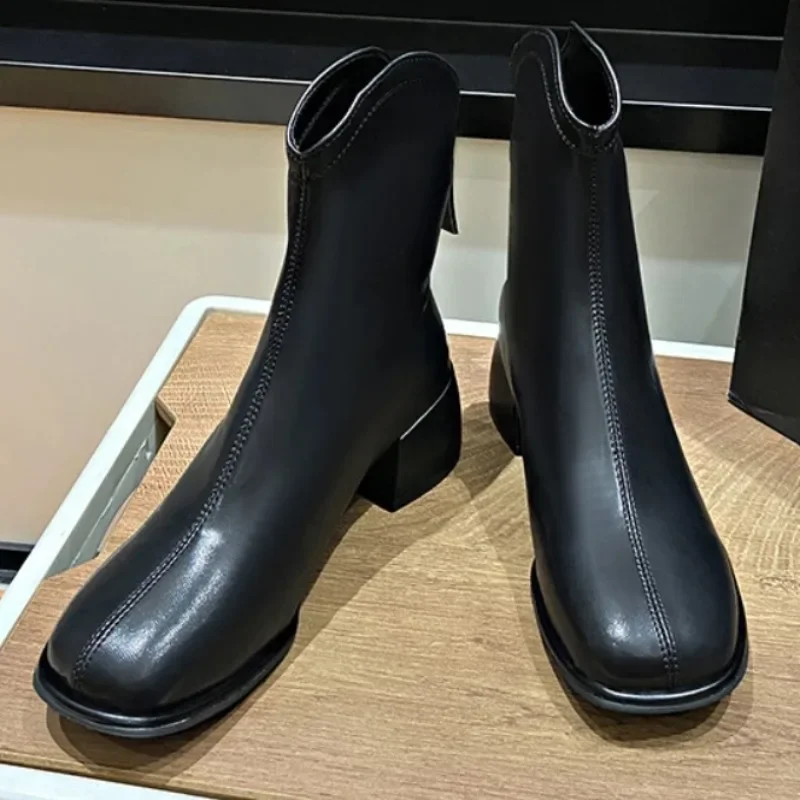 

Chelsea Women's Boots 2023 Winter Fashion Comfort Solid Zipper Ankle Boots Mid-heel Thick Heel Square Toe Women Shoes Zapatos