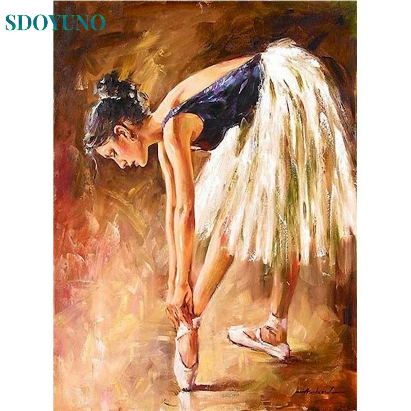 

SDOYUNO Painting By Numbers Ballet On Canvas With Frame Acrylic For Adults Kit Drawing Pictures Paint By Number Coloring Decor