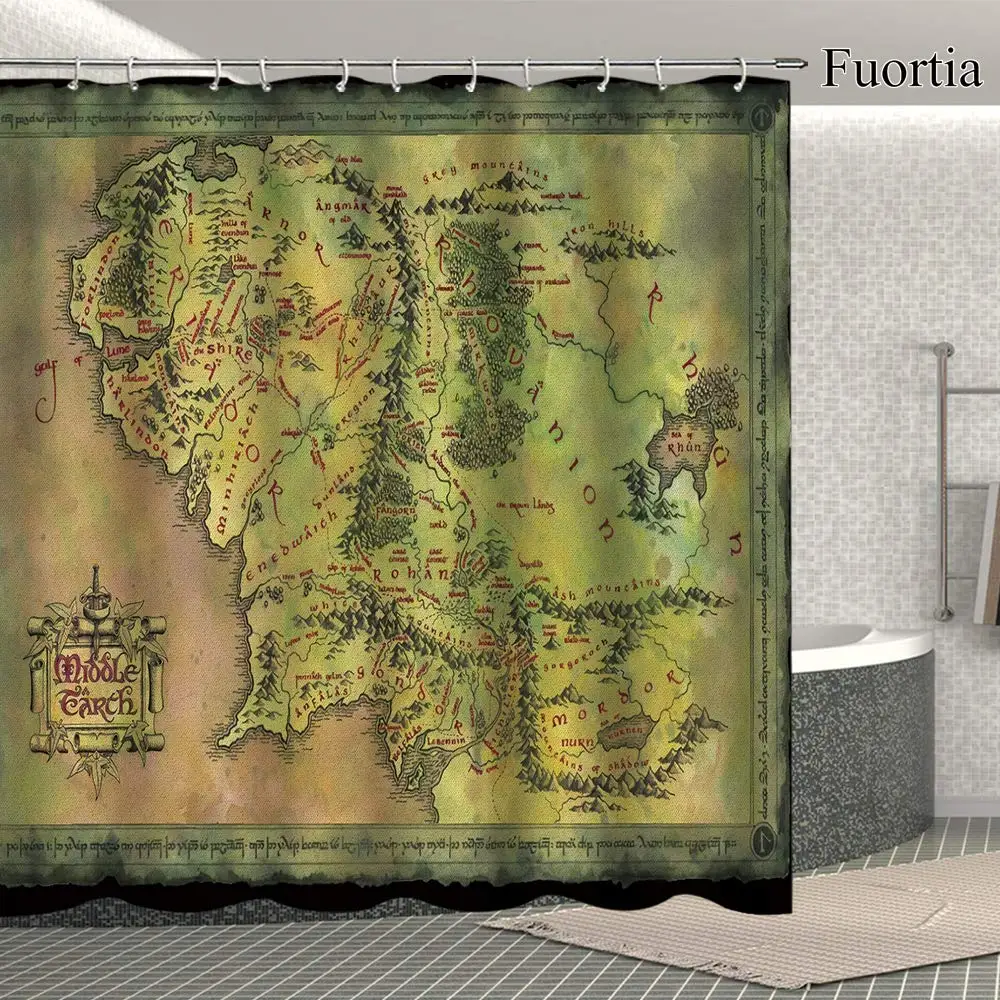Middle Earth Map Shower Curtain Mountains Vintage Map Bathroom Curtains Treasure Map Shower Curtain Waterproof Bathroom Decor 3