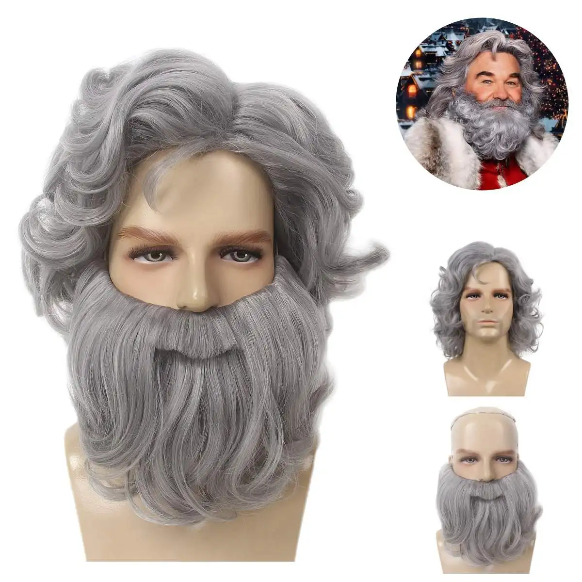 REEWES Grey Curly Wig Set Christmas Mr Santa Claus Eygpt King