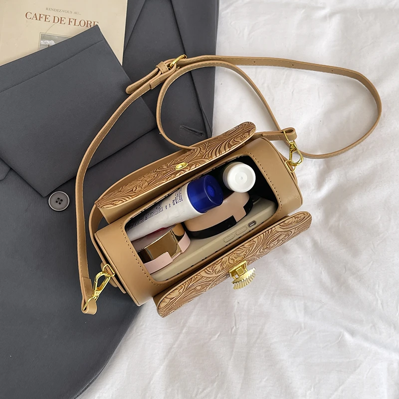 Vintage-Prägung-Umhängetasche für Damen, vielseitige Retro-Umhängetasche, quadratische Taschen, 2025, neue Handtaschen aus Leder mit großer Kapazität – Detail 27