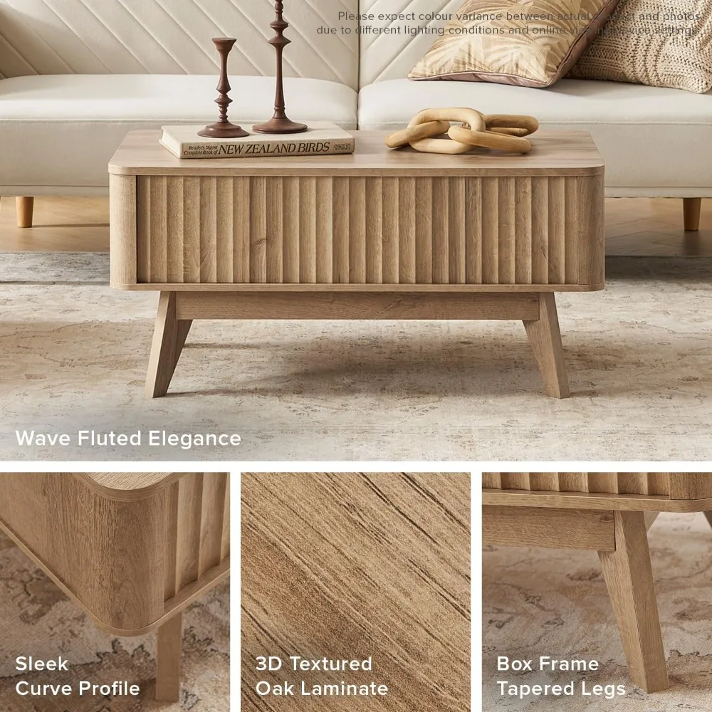 Brooklyn Lift Top Coffee Table for Living Room, Mid Century, Modern Farmhouse with Lifting Tabletop & Hidden Storage, Flut 3