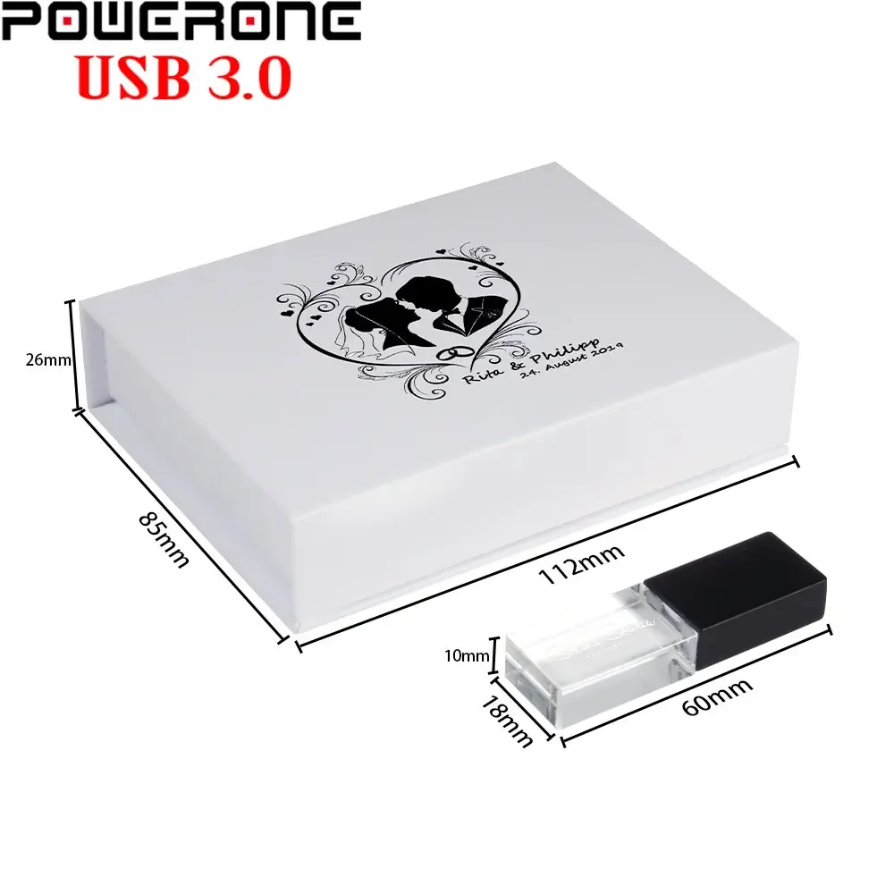 Crystal Memory Stick With Box Usb 3.0 Flash Drives Memory Stick Logotipo Personalizado Gratuito Presente de Casamento 16gb 32gb 64gb Armazenamento Externo 8gb - Imagem 4