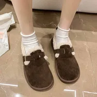 Comwarm Winter Women's Cotton Shoes Fluffy Fuzzy Non-slips House Slides Faux Fur Plush Lined Warm Outdoor Slippers For Women