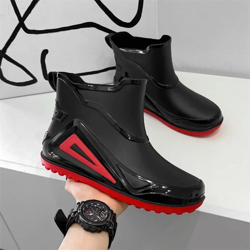 

Fashion Men's Rain Boots Outdoor Water Proof Men Fishing Shoes 2023 Light Mountain Climbing on-slip Rubber Car Wash Shoes Male