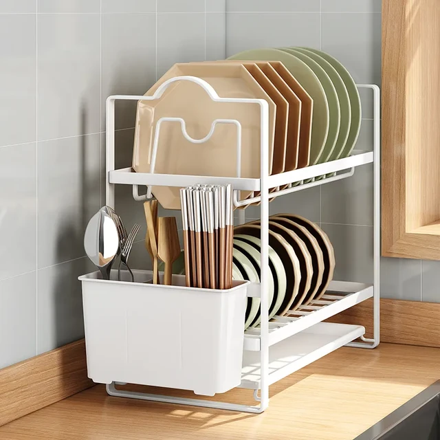 2-Tier Drying Dish Rack for Kitchen Counter Kitchen Utensils Drainer Rack  with Cup Holder Chopstick Tableware Organizer Basket - AliExpress