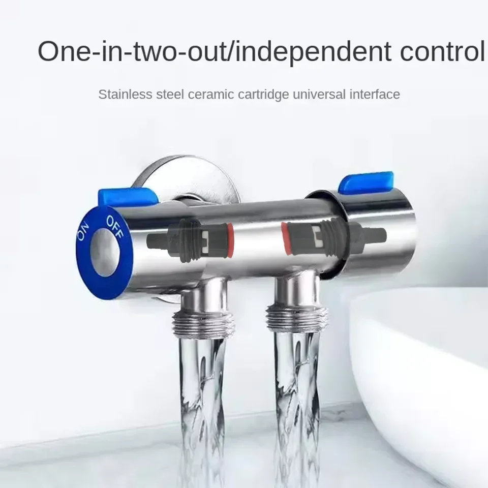 1 Inlet 2 Outlet Dual Control Handle Stainless Steel Angle Valve Suitable Low Floors below 5th Floor