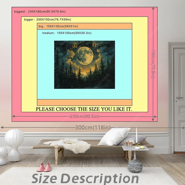 Tapisserie de lune psychédélique, arbre de forêt, tenture murale pour plafond de chambre à coucher, salon esthétique, dortoir d'université, décor Hippie 5