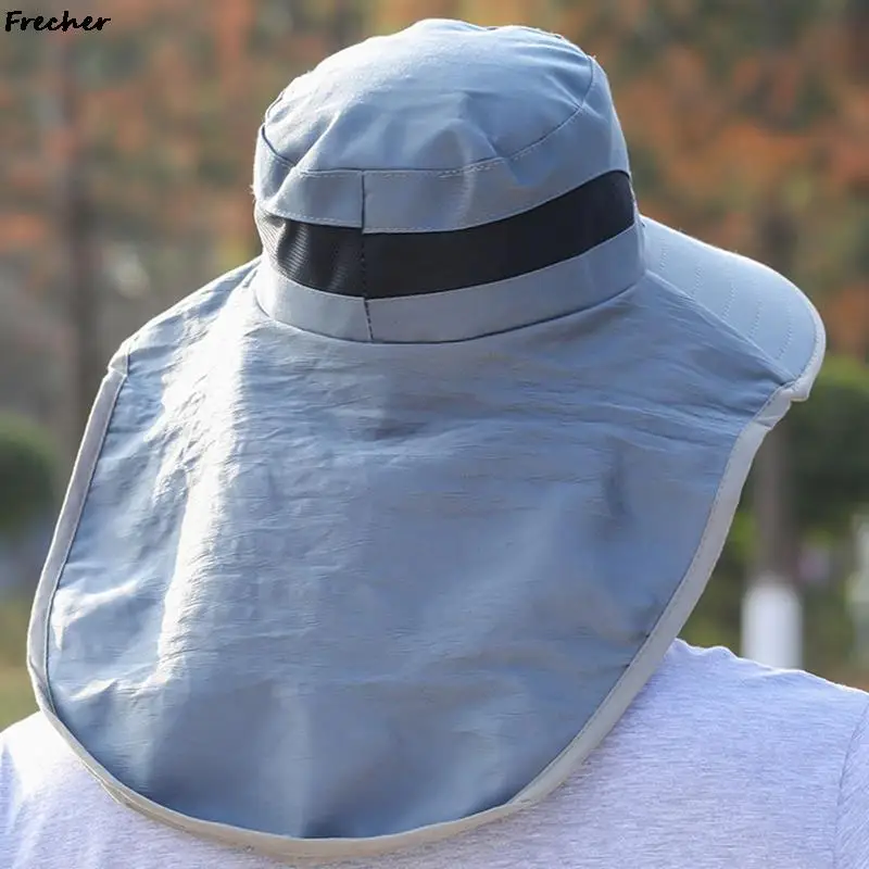 UV Protection Sun Hat Detachable Mask Bucket Hats Wide Brim Chapeau Cap  Outdoor Casual Gorras Climbing Hiking Hunting Fishing