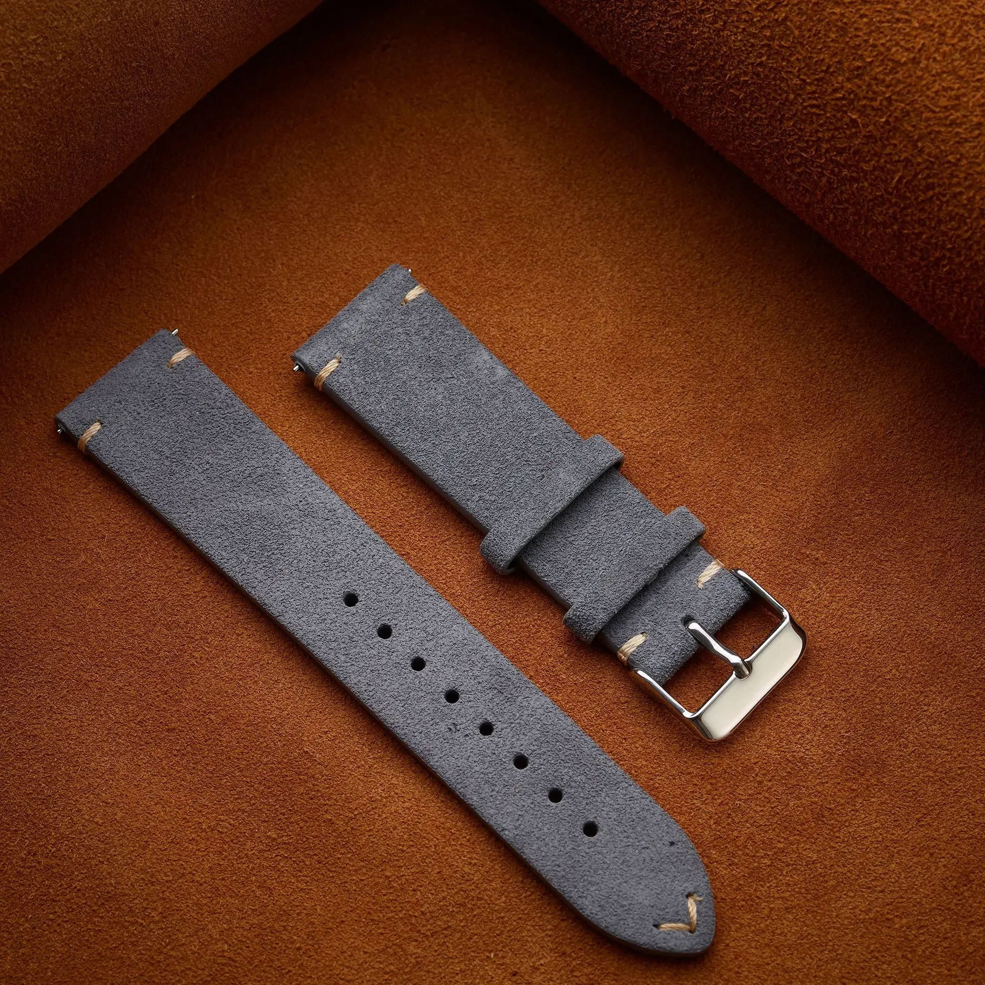 Vintage Brown Genuine Suede Leather Watch Strap with Quick Release