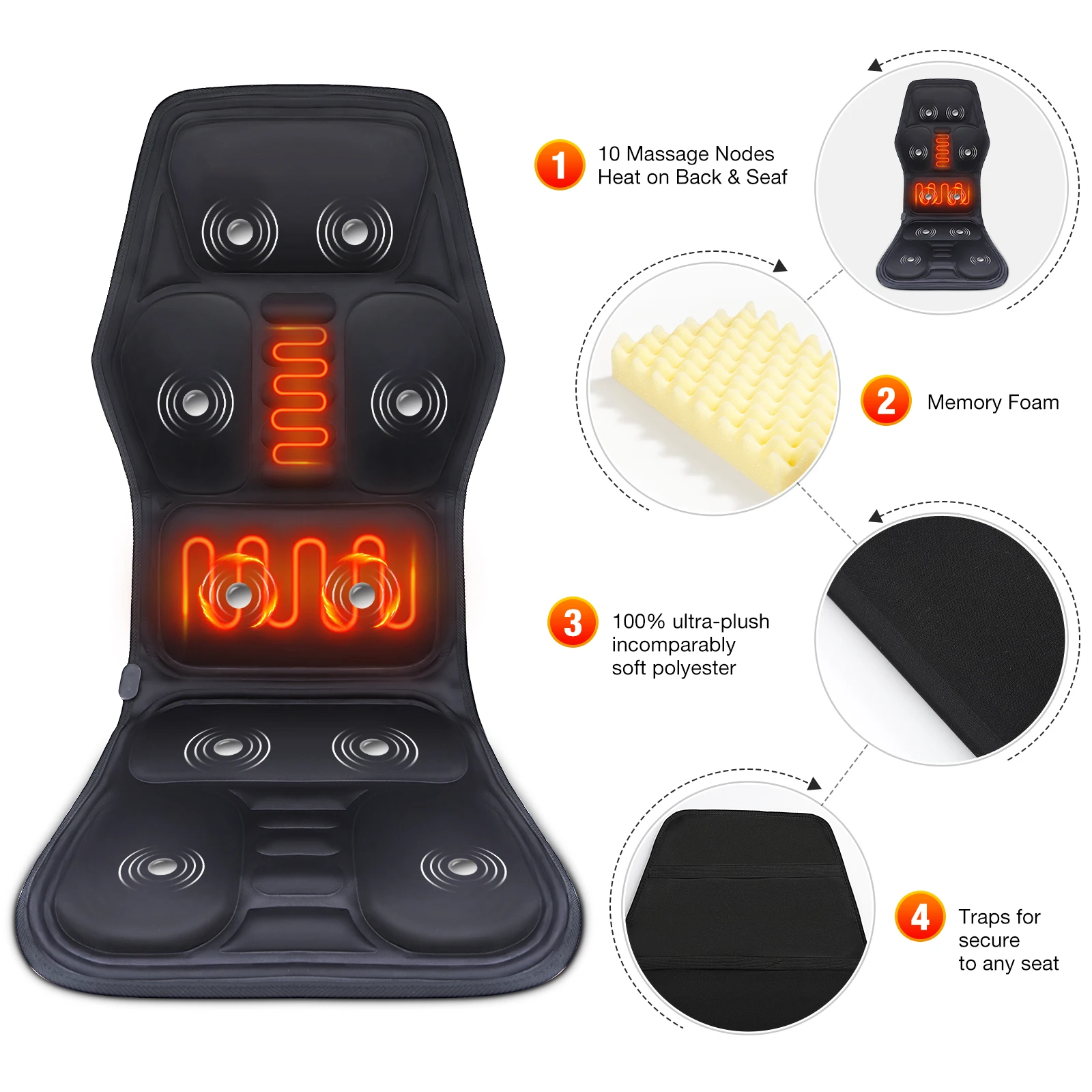 Electric Heating Back Massage Chair for Car Chair Home Office Lumbar Pain Relief Vibration Cushion Shoulder Back Massage Mat 5
