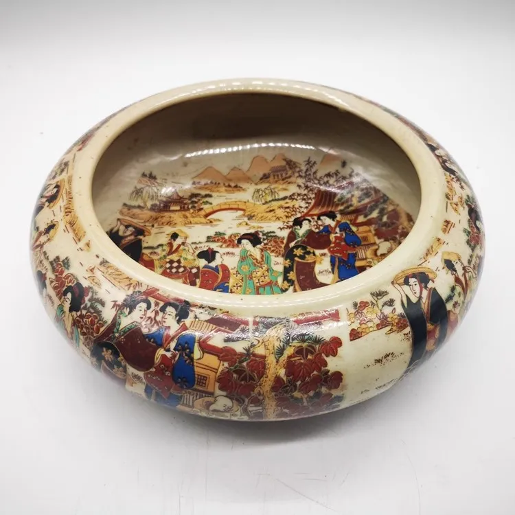 Qing Qianlong Enamel Painting of Beautiful Women Brush Wash Ashtray Antique Porcelain Home Decoration