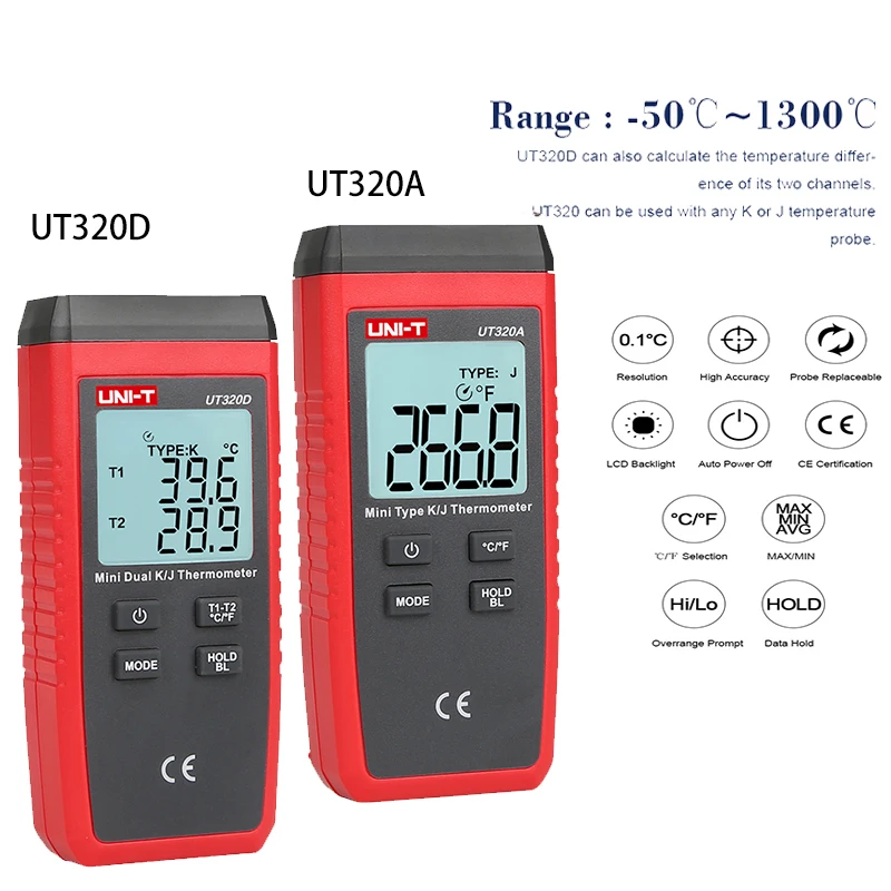 Фото UNI-T UT320D термометр, гигрометр, термокопипель, контактный тип, двухканальный K/J измеритель температуры, UT320A гигрометр, тестер №4