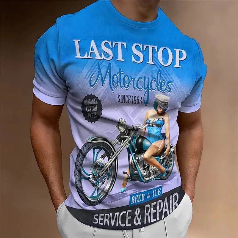 Motorcycle T-shirt Men 3D Print Short Sleeve Vintage Classics TShirt Mens Street Ride Biker Shirts Tops Oversized Tee Shirt
