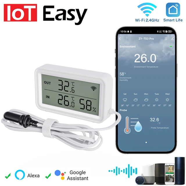 NEW Tuya Wi-Fi Sensor Temperature Humidity Meter Digital LCD Convenient WithTuya Smart Life Google Assistant,With External probe 1