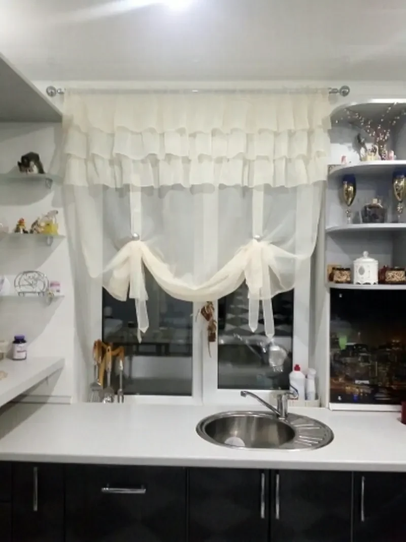 Gauze Tieblinds Curtain Flouncing Design Balcony Kitchen Seer Wave Blinds Home Tie-up Voile Window Treatments sheer curtains window curtains decor curtains