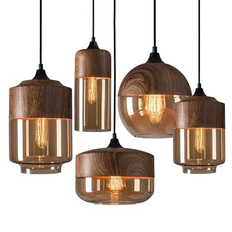 Nordic Wood Grain Color Led Pendant Lamp, Modern Glass Pendant Lamp, Suitable For Dining Room, Bedroom, Café, Bar, Restaurant.