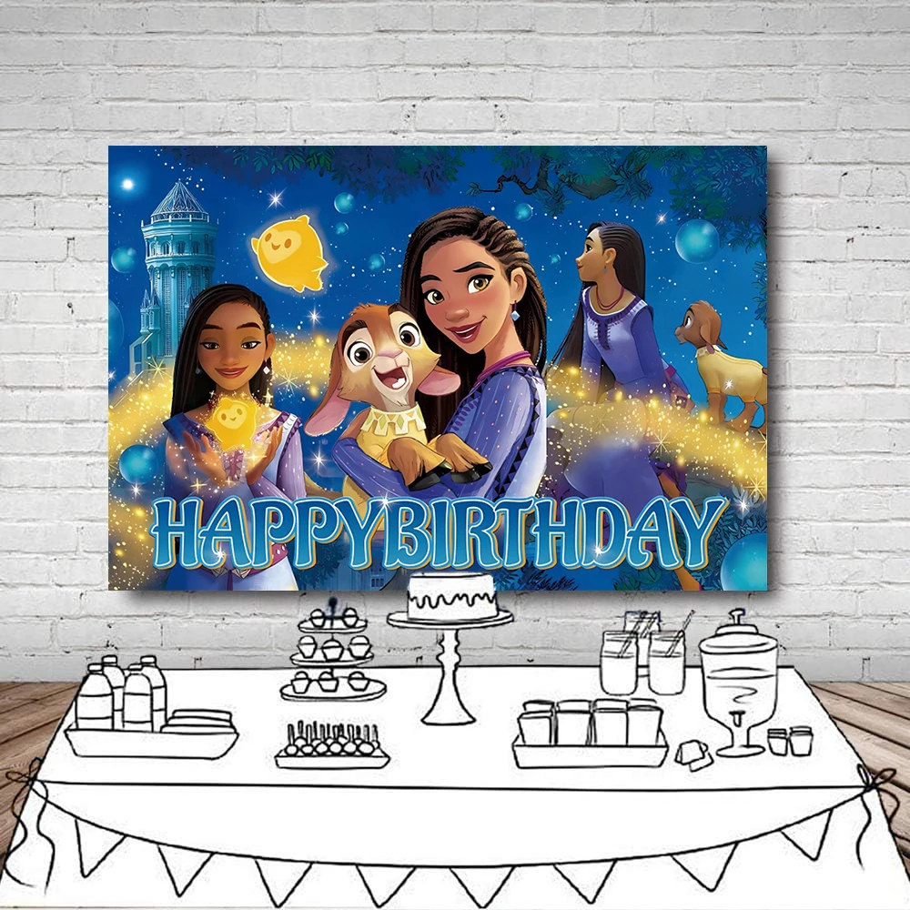 thumbnail image 1 of Fondo de deseos para fiesta de cumpleaños de la princesa Asha, suministros para pancartas, película de animación del centenario, fondo fotográfico, 1 of 5