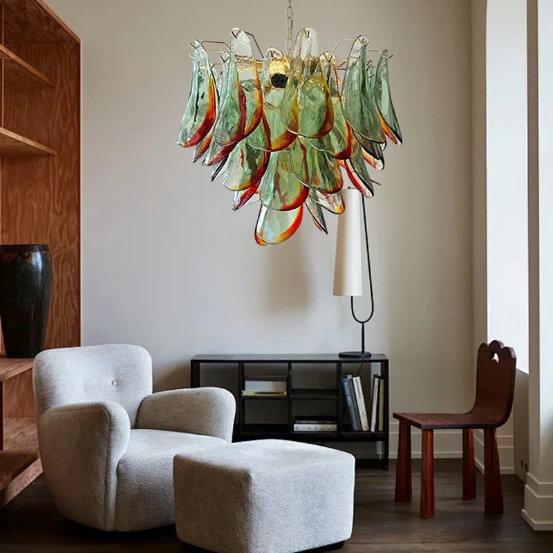 Nordic Vintage Green Glass Ceiling Chandelier Lights Designer Classic Hanglamp Lustres Lampara for Living Room Decoration