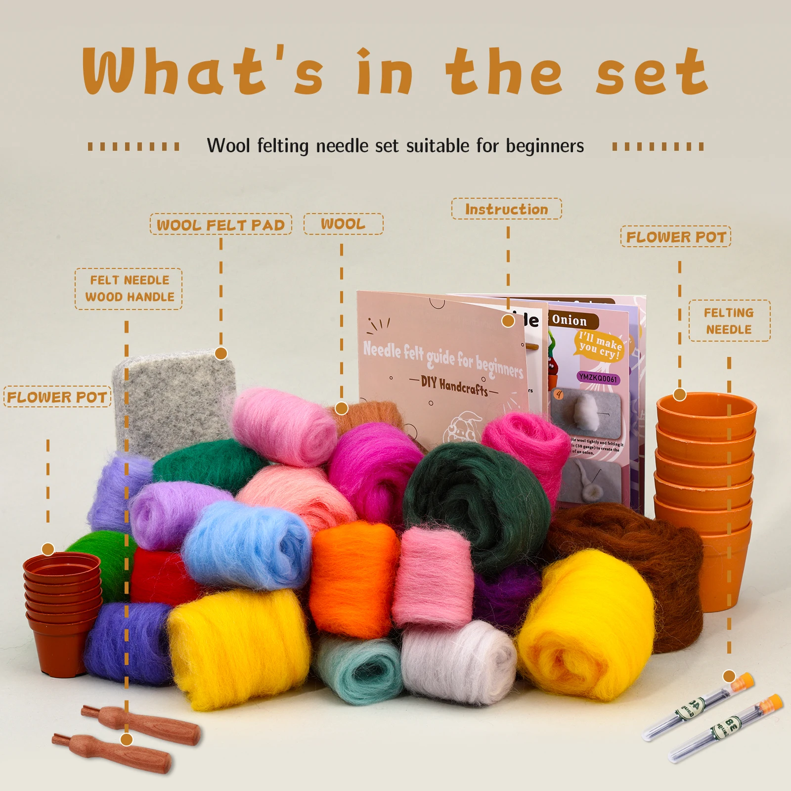 Wool Needle Felting Kit Felt Plant Vegetables Team Monster Kit for Beginner with DIY Needle Felting Supplies and Instruction
