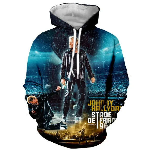 Newest Pop Rock Star Johnny Hallyday Pattern Hoodie 3D Print Men\'s and Women\'s Hooded Sweatshirt Hip Hop Streetwear Pullover Top