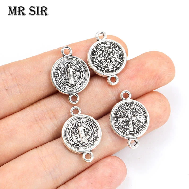 Pack De 10 Colgantes De Metal San Benito Con Cruz - Para DIY Joyería Religiosa, Collares Y Llaveros | Aleación De Zinc