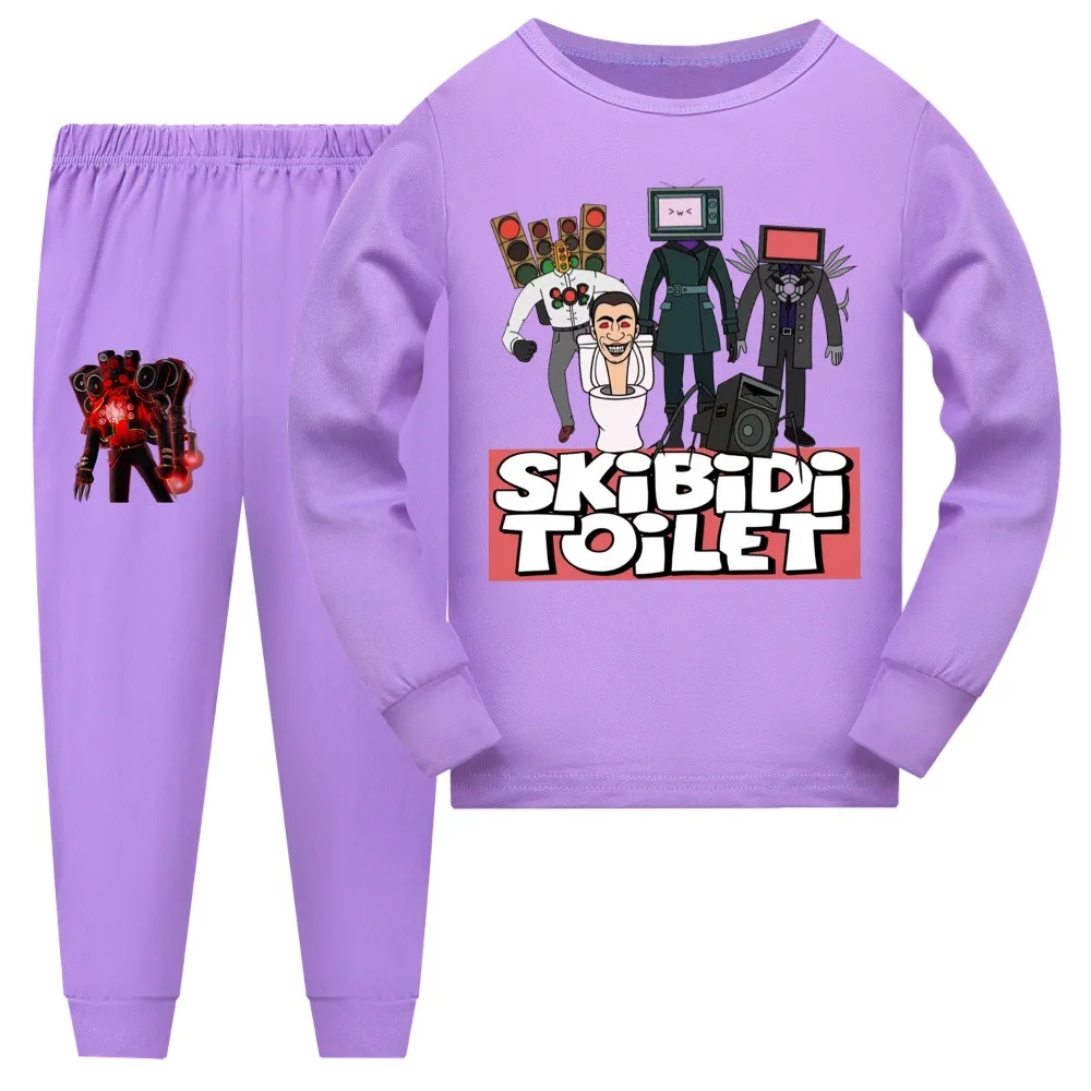 Kids Pajamas Sets Girls and Boys Halloween Sleepwear Cotton Clothes Totoro Skibidi Toilet Cartoon Long sleeve T-shirt+Pants Pyja