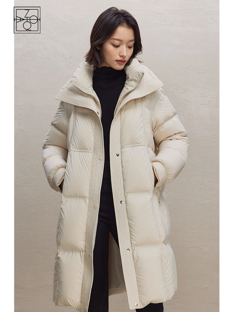 

ZIQIAO High-end Thickened Mid-length Down Jacket for Women 2023 Winter Newly Commuter White Duck Down Warm Coats for Female