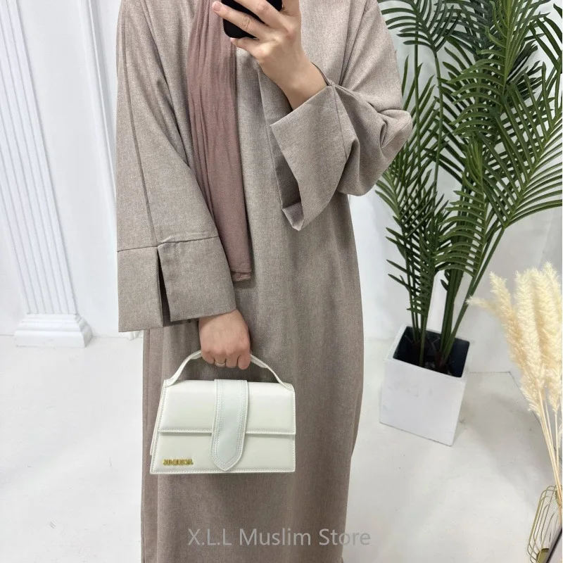 Luxury Ramadan Cotton Linen Dubai Abaya Modest Turkey Islam Kaftan Dress For Women Casual Loose Robe Dresses Prayer Clothes