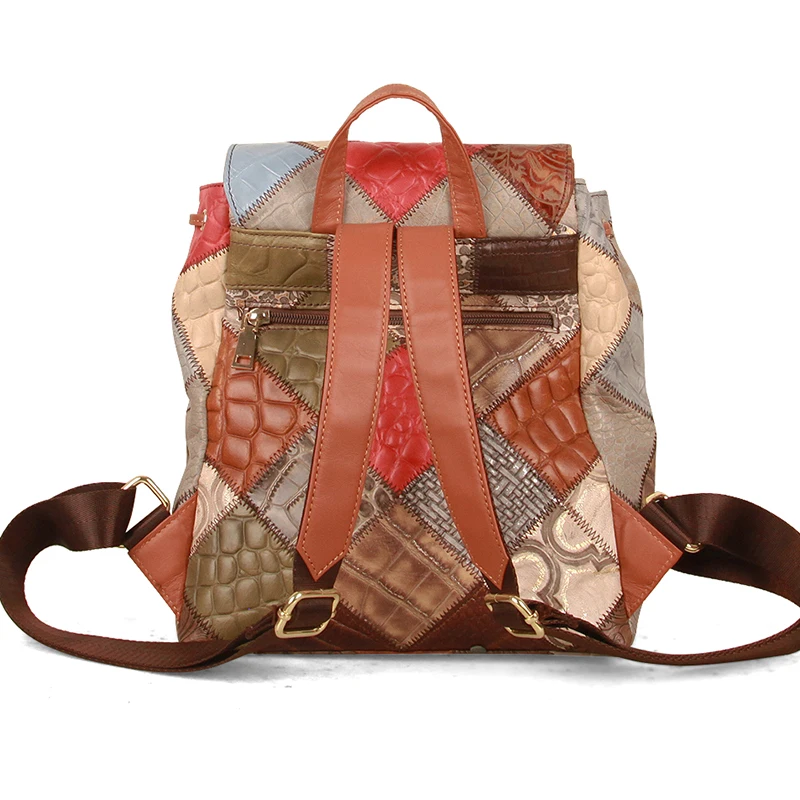 Backpack for Women Natural Cowhide Knapsack Women Girls Designer Travel Patchwork Female Backpacks For School Laptop Women Purse