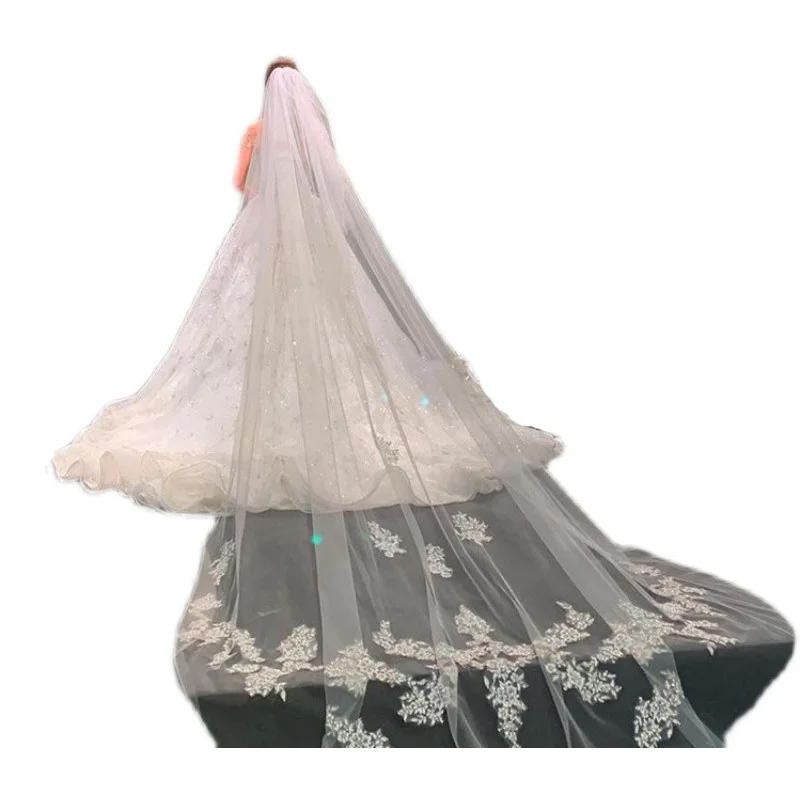 Elegant 2T Appliques Wedding Veil Cover Face Bridal Veils Long Two Layer Bride Veil Wedding