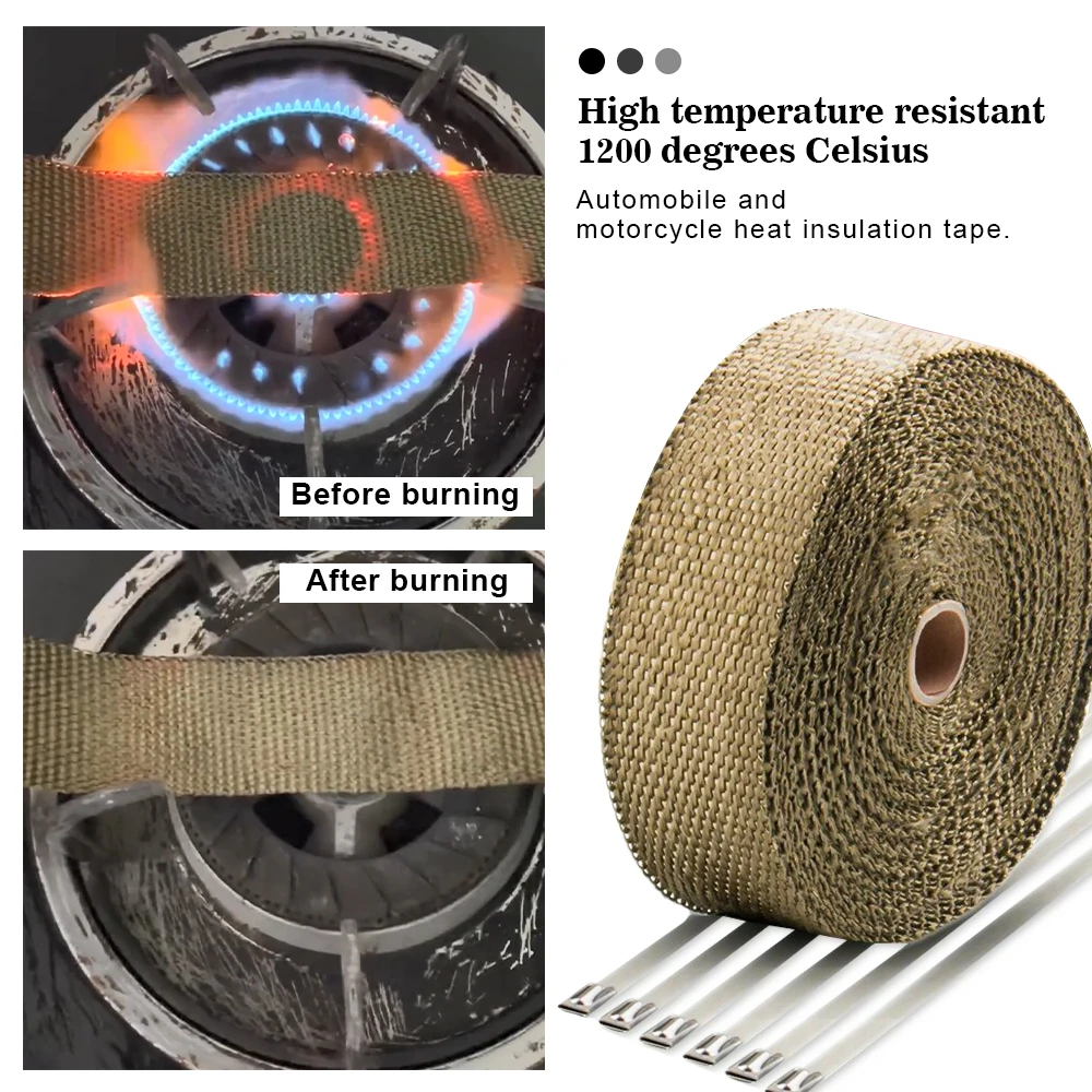 High Quality 5 15M Titanium/Black Exhaust Heat Wrap Roll for Motorcycle