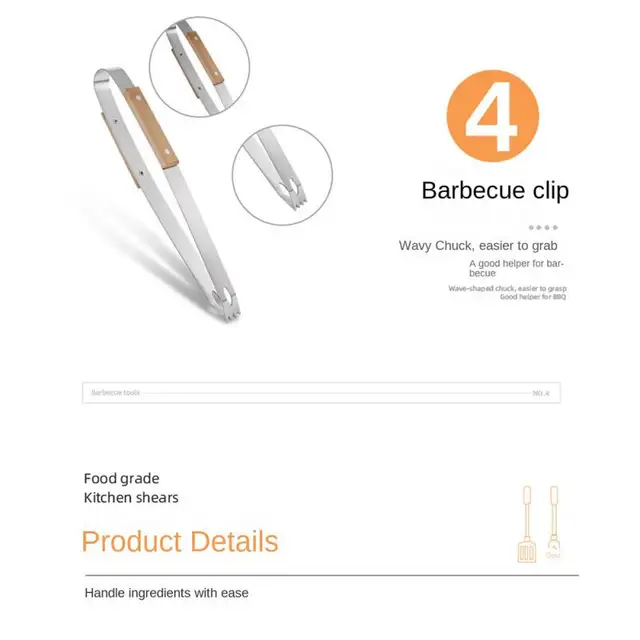 Kültéri Barbecue Szerszámok Grillkészlet Szénrén Grill Háztartási Klip Fa Fogantyú Lapát Villa Konyhai Grilleszerák - Image 4