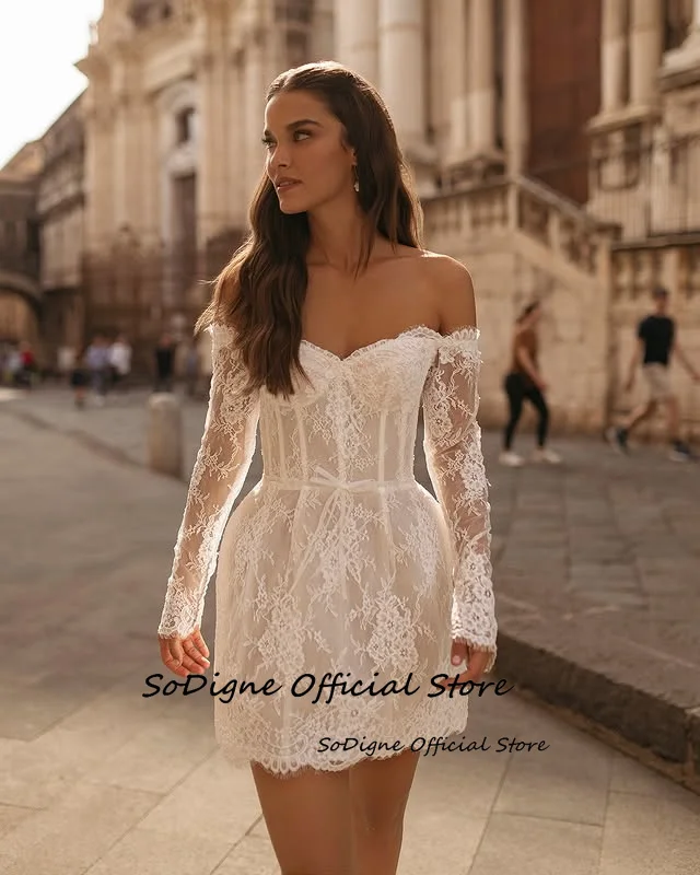 SoDigne Mermaid Lace Short Wedding Dresses Off Shoulder Beach Bridal Dress Mini Wedding Gown Robe De Mairee Customized 13 S93661f748945427cbd2cbd2a805183618
