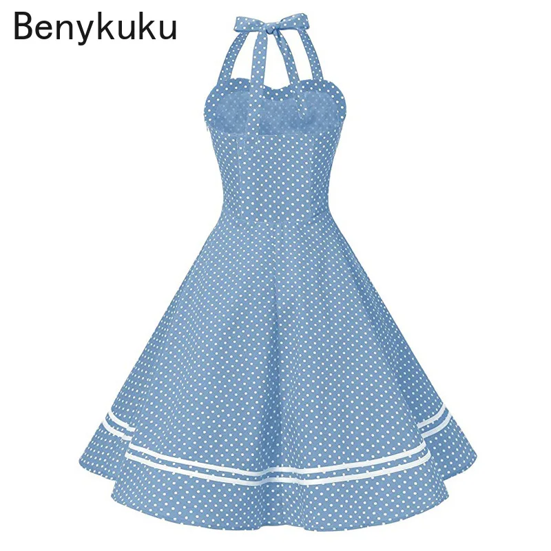 Vintage Halter Yellow Dress Sexy Retro Robe Femme Pin Up Rockabilly Party Dress Big Swing Vestidos Summer Clothes for Women 2024
