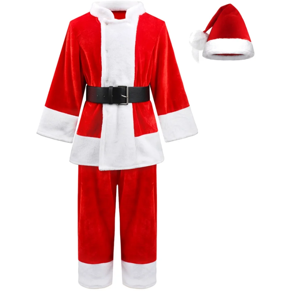 Kids Santa Claus Costume Boys Santa Suit Outfit Child Jacket Coat With Pants Hat For Christmas Halloween Cosplay Party Outfits